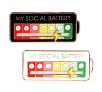 2pcs Social Battery Pin, Social Battery Slider Pin Lapel My Social Battery Pin Funny Mood Conversion Brooch Pin Enamel Emotional Pin Mood Pin Badge for 7 Days A W reative Expression Men Women Gift