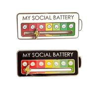 2PCS Social Battery Slider Pins, Funny Interactive Brooch Pin, My Creative Lapel Pin, Mood Pin Badge Cute Creative Expression Pin Brooch Men Women Gift (Black+White)