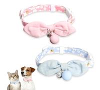 2Pcs Soft Cat Collar with Bell, Kitten Collars with Bell and Safety Quick Release Buckl, Adjustable Cat Collars with Bow, 16-32cm Blue and Pink Cats Collar Suitable for Male and Female Cats