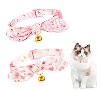 2Pcs Soft Cotton Cat Collar with Removable Hand-tied Pink Cherry Bowtie Cat Collar Adjustable Kitten Collars with Bell Breakaway Pet Collar Charms Pet Cat Supplies Accessories for Boy Cats and Girl