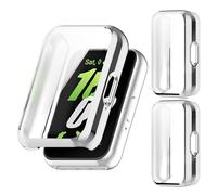 2Pcs Soft Screen Protector Case for Samsung Fit 3 Watch Slim Full Coverage TPU Bumper Protective Shell Compatible with Galaxy Fit 3 Scratch Proof Shockproof Film Replacement Cover for SM-R390 (Silver)