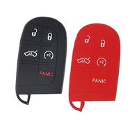 2pcs Soft Silicone Car Key Fob Cover Case Protector Shell for Jeep Grand Cherokee Renegade Compass Dodge Challenger Charger Dart Durango Journey Chrysler 200 300 Keyless Entry Key Fob, Black&Red