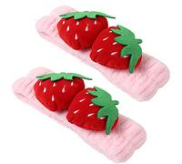 2PCS Soft Strawberry Headbands Pink Coral Fleece Hairband Elastic Hair Accessories for Washing Face Yoga Spa
