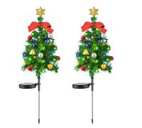 2PCS Solar Christmas Tree Lights | Outdoor Waterproof Solar Xmas Decorations with Bow and Bell, Pathway Garden Lawn Patio Stake Lights