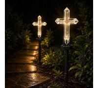 2Pcs Solar Cross Garden Stake Color Changing LED Pathway Light,LED Jesus Cross Light Decoration,Waterproof Outdoor Yard Decor,for Lawn Garden & Memorial Decoration Outdoor Yard, Home, Patio