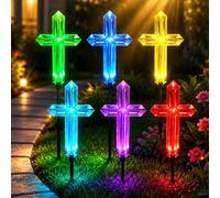 2Pcs Solar Cross Garden Stake Color Changing LED Pathway Light,LED Jesus Cross Light Decoration,Waterproof Outdoor Yard Decor,for Lawn Garden & Memorial Decoration Outdoor Yard, Home, Patio