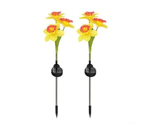 2Pcs Solar Daffodil Garden Lights - Solar Powered Flower Lights for Courtyard, Patio & Lawn Decoration - Auto On at Dusk, Off at Dawn(yellow)