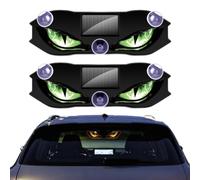 2PCS Solar Demons Eye LED Car Window Lights,Dynamic DemonEyes Warning Light | Solar & USB Charging Dual1 Power LED Eyes For Car Window With Suction Cup, For SUV Truck Van RV Windshield-Green