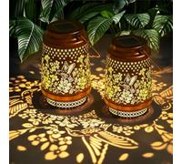2Pcs Solar Lanterns Outdoor Waterproof Hanging Butterfly Hummingbird Solar Lantern with Hollowed Out Design for Outside Garden Yard Patio Gifts for Women