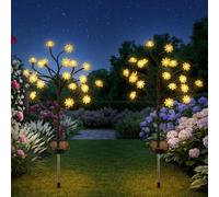 2PCS Solar Lights Outdoor Garden Waterproof-Upgraded 20 LED Outdoor Lotus Blossom Lamp-IP65 Waterproof Outdoor Solar Swaying Flowers Lights for Lawn Yard Terrace Lllumination Garden Ornaments