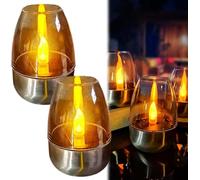 2PCS Solar Power Tea Lights Outdoor Flameless Flicker,LED Candles Flickering,Candles Waterproof Tea Light,Fake Lanterns,Solar Candles Set,Faux Camping Flame Ambiance Candle Light for Outdoor (Clear)