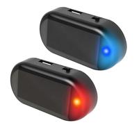 2PCS Solar Powered Fake Car Alarm LED Light, Dummy Anti-Theft Flashing Security Warning Lamp Red & Blue, USB Backup Charging Port, Light Sensor Wireless Stick-On for Car Van