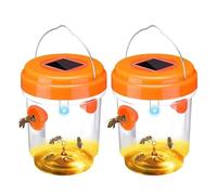 2Pcs Solar-Powered Wasp Trap Outdoor Hanging,Reusable Hornet & Yellow Jacket Catcher with UV LED Light, Bee-Safe Insect Trap for Gardens(Orange)
