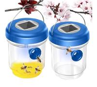 2Pcs Solar-Powered Wasp Trap Outdoor Hanging,Reusable Hornet & Yellow Jacket Catcher with UV LED Light, Bee-Safe Insect Trap for Gardens(Blue)