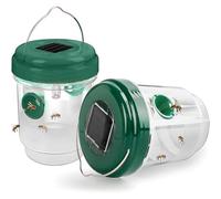 2Pcs Solar-Powered Wasp Trap Outdoor Hanging,Reusable Hornet & Yellow Jacket Catcher with UV LED Light, Bee-Safe Insect Trap for Gardens(Green)