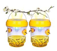 2Pcs Solar-Powered Wasp Trap Outdoor Hanging,Reusable Hornet & Yellow Jacket Catcher with UV LED Light, Bee-Safe Insect Trap for Gardens(Yellow)