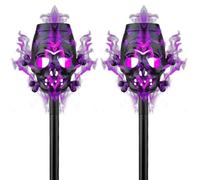 2PCS Solar Torch Lights Outdoor Flickering Flame, 16 Inch Skull Halloween Solar Lights Outdoor with Ground Spike for Outside Garden Yard Patio Pathway, Purple