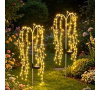 2Pcs Solar Willow Tree Outdoor Lights, 320 LEDs Solar Tree Lights Outdoor Garden, 8 Modes, Waterproof Copper Wire Fairy Starburst Solare Garden Decor Lights for Patio Yard Courtyard (Warm Yellow)