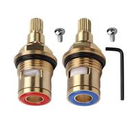 2PCS Solid Brass Ceramic Tap Cartridge 1/4 Turn 20 Spline with Washers (Hot & Cold) - Universal Replacement Cartridges Tap Valve Solid Brass Ceramic with Allen Key