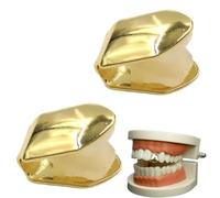 2PCS Solid Hip Hop Teeth Plain,Gol/den Single Tooth Hip Hop Teeth Grill,Gold Tooth Cap,Fake Gold Te/eth,Temporary To/oth Decoration for Women and Men,for Party Cosplay Accessories,Easy to Use,Portable