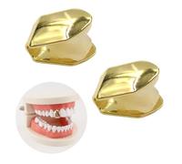 2Pcs Solid Hip Hop Teeth Plain,Golden Single Tooth Fangs,Shiny Hip Hop Teeth Grill Caps,Gold Tooth Cap,Temporary Tooth Decoration,Hip Hop Teeth Grill Bling Slugs Decoration,Gold Teeth Caps for Man