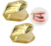 2pcs Solid Hip Hop Teeth Plain,Hip Hop Gold Single Tooth Cap,Hip Hop Teeth Grill Bling Slugs Decoration for Teeth Mouth,Single Top Fang Tooth Grills Cap,Party Accessories Teeth Grills (Golden)