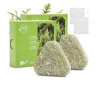 2PCS Solid Shampoo Bars for Hair, Natural Green Soap Handmade Triangular Shampoo Bars Containing Cypress Leaves and Osmanthus for Hair Growth, Anti-Hair Loss, Volumizing & Strengthening