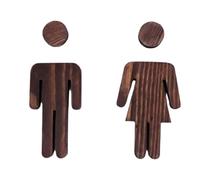 2pcs Solid Wood Bathroom Door Signs Antique Toilet Decoration WC Sign Plate Self-adhesive(-Style 6)
