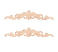 2pcs Solid Wood Carved Floral Applique for Furniture Cabinet Doors | Unpainted Khaki Finish, European Style Trim for Mirror Frames and Living Room Cabinet Refacing