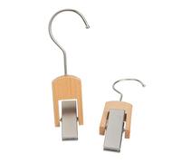 2pcs Solid Wood Clothes and Hat Hook Clips, 10cm Nickel Plated Multi-Purpose Hanger Clamps for Scarves, Coats, and Household Laundry Storage in Natural Color