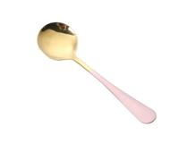 2PCS Soup Spoon, Round Head Cooking Spoons Metal Korean Spoon Stainless Steel Soup Spoon Dinner Table Spoon Wide Tablespoons for Soup Dessert Coffee(Pink)