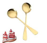 2PCS Soup Spoons, Round Head Metal Korean Spoon Stainless Steel Soup Spoon Dinner Wide Tablespoons for Soup Dessert Coffee(Gold)