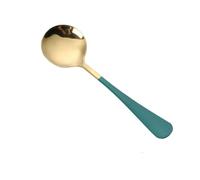 2Pcs Soup Spoons, Round Head Stainless Steel Soup Spoon Metal Korean Spoon Dinner Table Spoon Wide Tablespoons for Soup Dessert Coffee(Green)