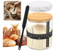 2Pcs Sourdough Starter Jar Kit 1500ml/51 oz Reusable Wide Mouth Borosilicate Glass Sourdough Fermentation with Bamboo Lid Thermometer Strip Feeding Tracker for Home Kitchen Baking Supplies(1pcs)