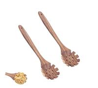 2Pcs Spaghetti Spoon, 32cm Pasta Fork Wooden Pasta Server Spoon with Teeth Slotted Pasta Spoon Pasta Lifting Spoon for Spaghetti Colander