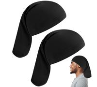 2Pcs Spandex Sleeping Bonnet Extra Long Unisex Stocking Dreadlocks Cap Black Soft All Night Hair Covers Comfortable Dreads Head Wrap Shower Cap Hair Accessories for Braids Curly Women Men