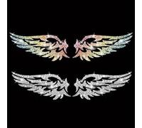 2PCS Sparkling Angel Wing Self-Adhesive PVC Rainbow Glittery Decal Sticker for Cars, Laptops, Trucks, Motorcycles Wall Window Luggage Scratch Cover Door Multi-Surface Decor Sticker