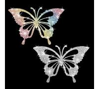2PCS Sparkling Butterfly Self-Adhesive PVC Rainbow Glittery Decal Sticker for Cars, Laptops, Trucks, Motorcycles Wall Window Luggage Scratch Cover Door Multi-Surface Decor Sticker