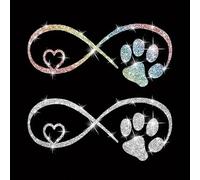 2PCS Sparkling Dog Paw Love Shape Bow Self-Adhesive PVC Rainbow Glittery Decal Sticker for Cars, Laptops, Trucks, Motorcycles Wall Window Luggage Scratch Cover Door Multi-Surface Decor Sticker