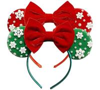 2PCS Sparkly Mouse Ears Headband with Polka Dot Bow for Women & Adults, Comfort Wide Band One Size Fits All - Perfect for Theme Park Trips, Parties, Holiday Celebrations