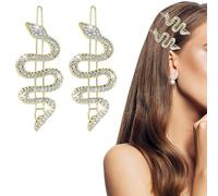 2PCS Sparkly Rhinestone Snake Hair Clips, Silver Hair Clip, Metal Alloy Snake Hair Pins and Barrettes, Women's Hair Jewelry Accessories and Headdress (Gold).
