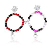 2pcs Spiderman Friendship Bracelets, Magnetic Bracelets Pink Power Stone Spider Man Matching Bracelets for Couple Halloween Party Valentines Jewelry