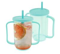 2Pcs Spill Proof Adult Sippy Cup with Splash Proof Lid Straw, Safe Enduring Lightweight Easy Carry, 12 OZ Portable Two Handled Cups, Hospital Liquid Feeding Cup for Home Seniors Liquids