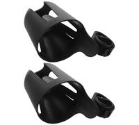 2pcs Spill Proof Stroller Cup Holder for Bottle Organizer, Black PP | Tool Free Installation, Fits Most Handlebars, for Park Strolls Neighborhoods, Wheelchair Wagons