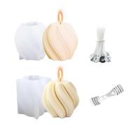 2Pcs Spiral Round Ball & Geometric Pillar Candle Moulds - Irregular Wave Twisted Silicone Mold with Wick - For Home Crafts Soap Wax