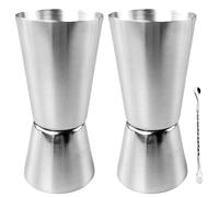 2pcs Spirit Measure 25ml 50ml,Stainless Steel Spirit Measures with Stirring Spoon,Cocktail Jigger Spirit Measure Cup,Shot Measure Dual Measuring Cup for Bar Cocktail Measurements