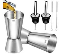 2Pcs Spirit Measures 25ml 50ml, Cocktail Double Jigger Stainless Steel Shot Measure Gin Bar Craft Dual Spirit Measure Cup with Pourers and Brushes for Drinks Alcohol