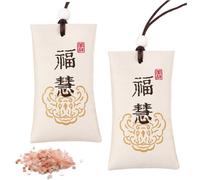 2Pcs Spiritual Salt Pouch with Sachet, Buddhist Spiritual Salt Pouch Necklace for Money and Lucky, Traditional Chinese Spiritual Salt Pouch from China, Himalayan Salt