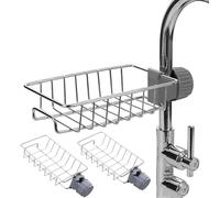 2Pcs Sponge Drain Rack, Faucet Storage Rack, kitchen Sink Storage Rack, Bathroom Storage Rack, Shelf Hanging from The Faucet, Stainless Steel Hanging Storage Rack, Soap Dish Brush Drainer Rack