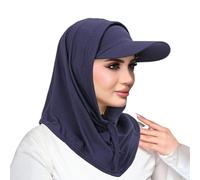 2pcs Sports Hijab Hat with Visor Sun Protective Neck Gaiter & Baseball Cap Set Athletic Islamic Muslim Turban Headwear Head Cover Sun Protection Skull Cap Navy Blue